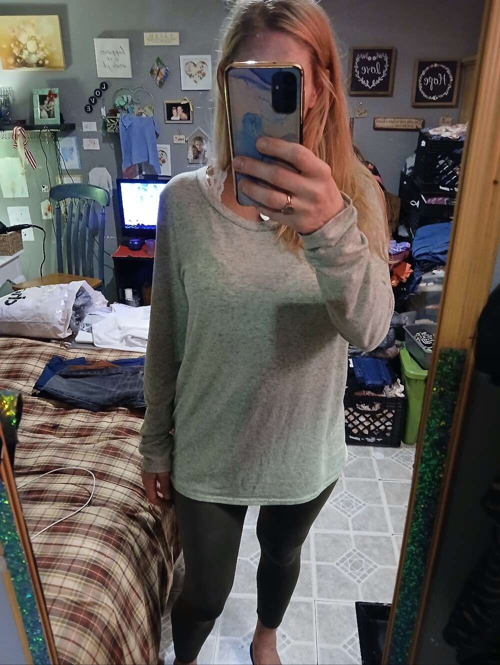 Victoria's Secret Speckled Green Long sleeve T-shirt Sz L